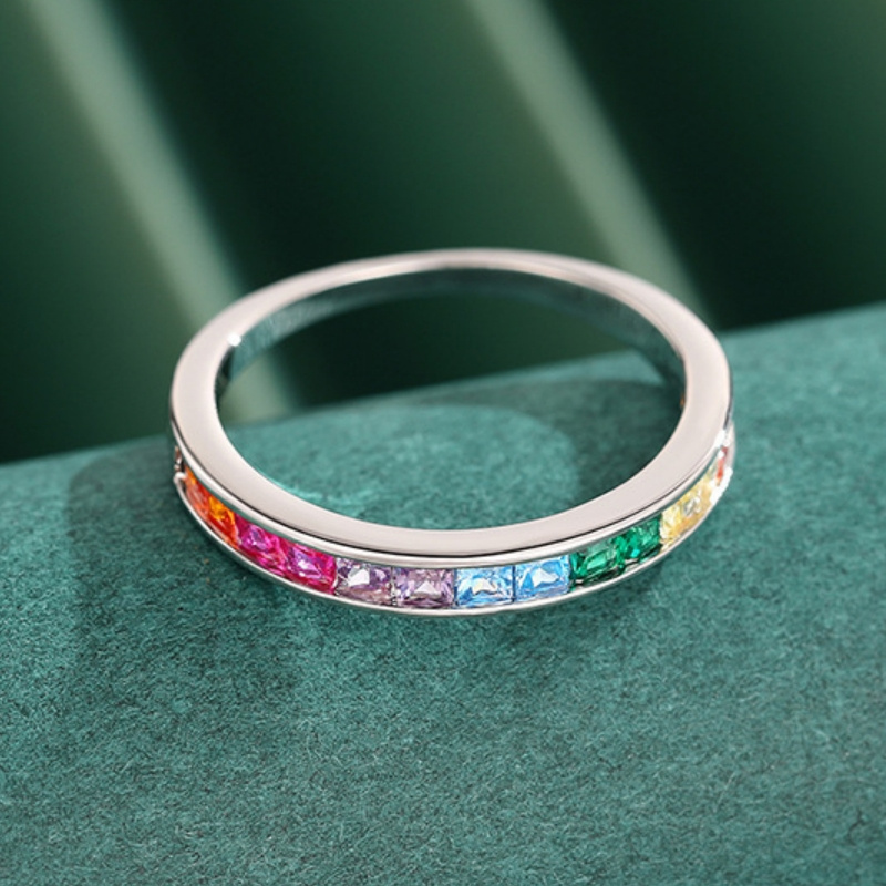 Copper Ring with Colorful Zirconia Inlay for Pride Month